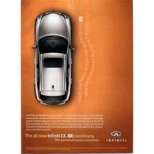 2008 Infiniti EX Luxury Crossover SUV Vintage Print Ad Roof View Wall Art